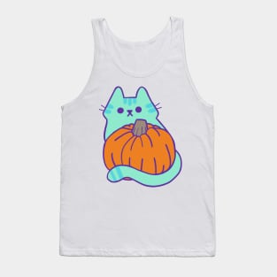 Teal Kitty Pumpkin Tank Top